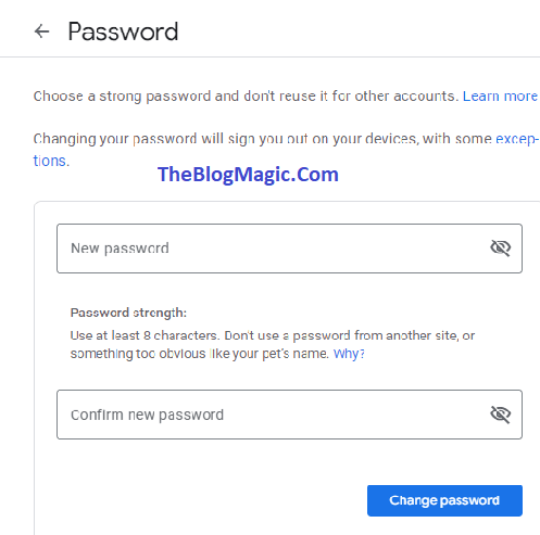 Enter Google New password