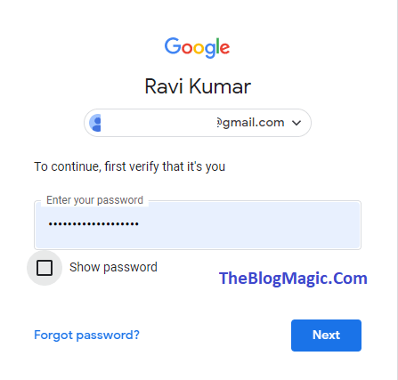 Enter Google old password