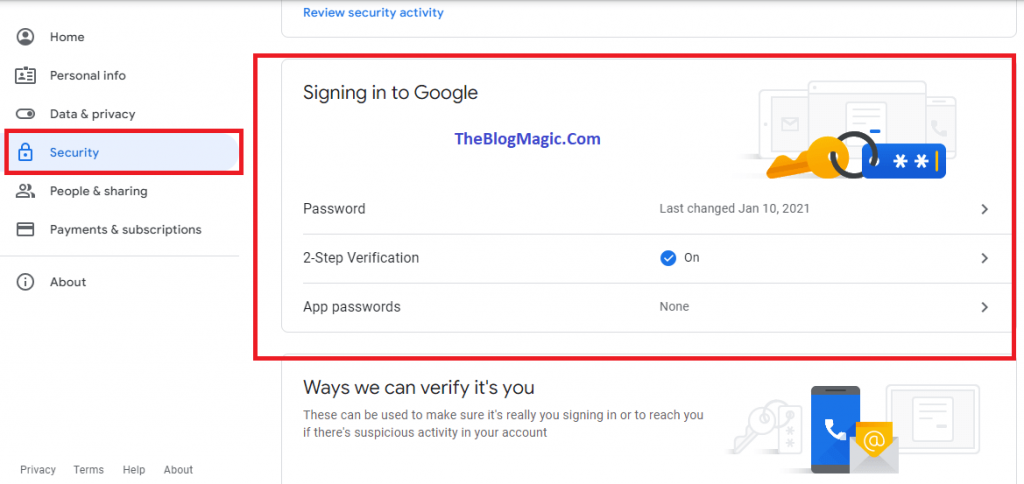 signing in to google to change password